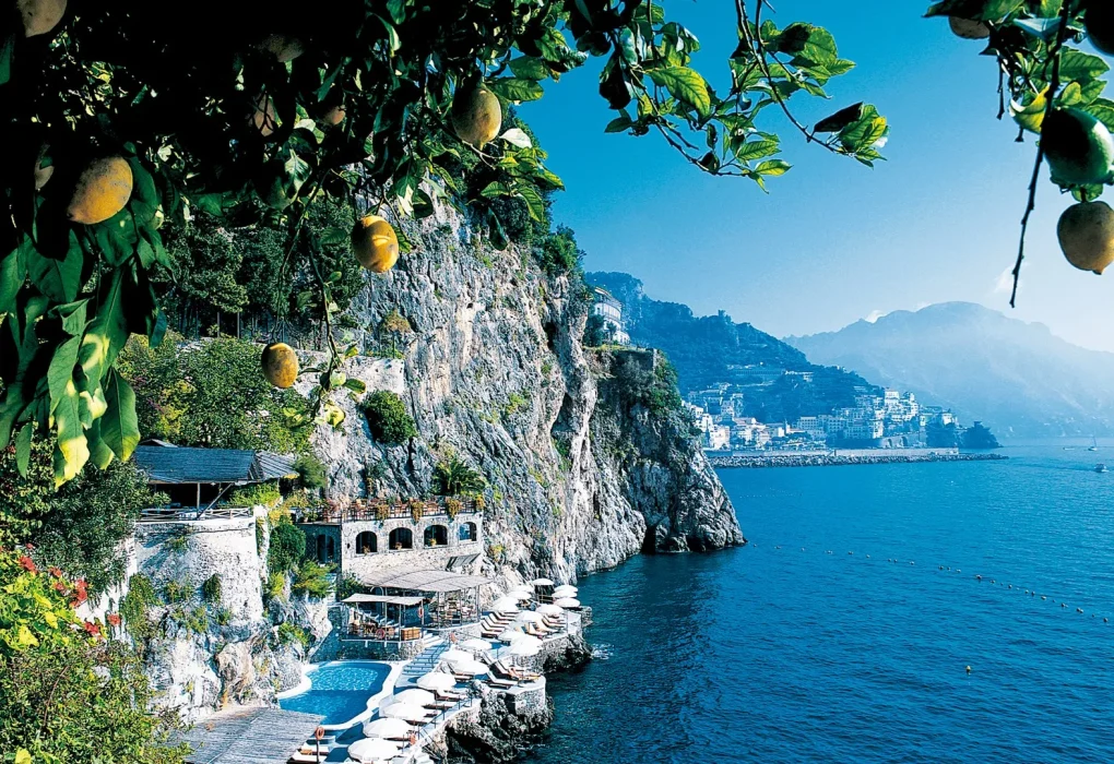 Colorful houses of Positano cascading down a cliffside on the Amalfi Coast
